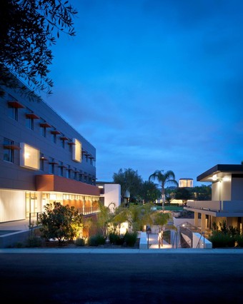 illuminated buildings during twilight