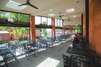 interior view of a covered dining patio
