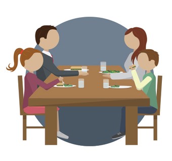 a family eating a meal at a table