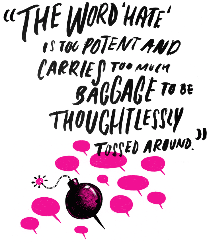 Quote: The word hate is too potent and carries too much baggage to be thoughtlessly tossed around.